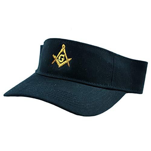 [Australia] - Gold Square & Compass Embroidered Masonic Cotton Twill Adjustable Visor Hat Black 