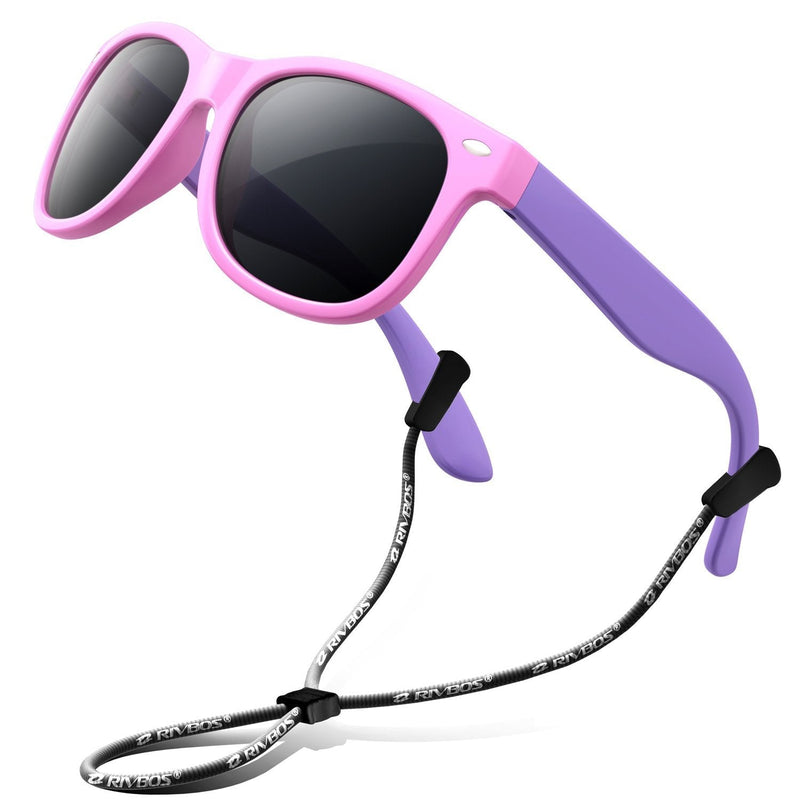 [Australia] - RIVBOS Rubber Kids Polarized Sunglasses with Strap Shades for Boys Girls Baby and Children RBK004 W Pink 