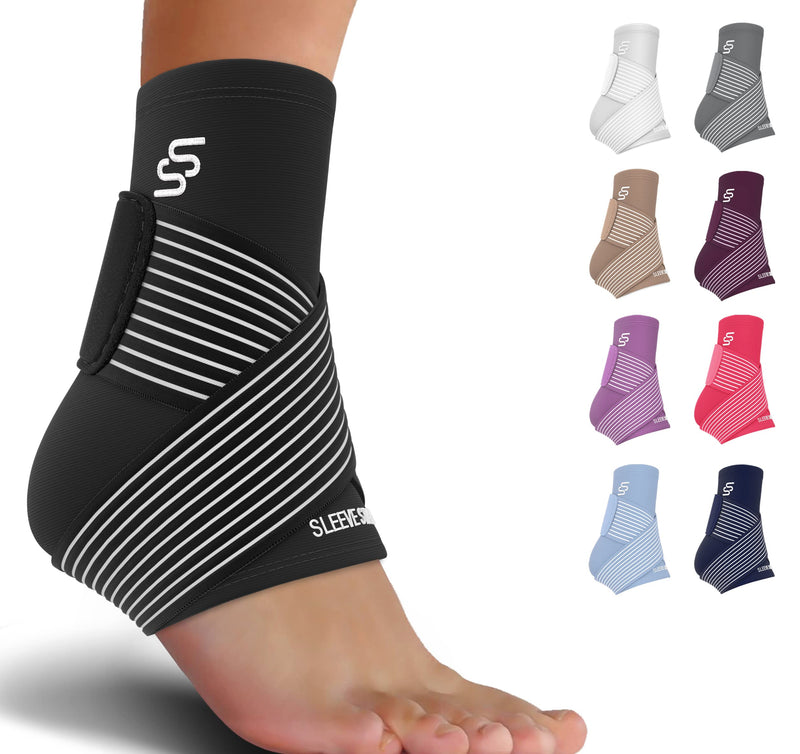 [Australia] - Sleeve Stars Ankle Brace for Plantar Fasciitis Relief, Ankle Wrap for Sprained Ankle, Ankle Brace for Women & Men, Heel Protectors Sleeve w/ Ankle Support Strap, Heel Brace for Heel Pain (Single/Black) 1 Black 