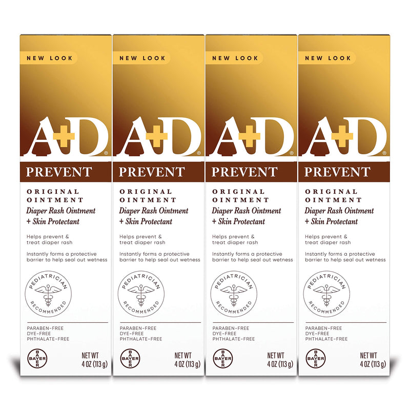 [Australia] - A+D Original Diaper Rash Ointment, Baby Skin Protectant With Lanolin and Petrolatum, Seals Out Wetness, Helps Prevent Diaper Rash, 4 Ounce Tube (Pack of 4), Packaging May Vary 
