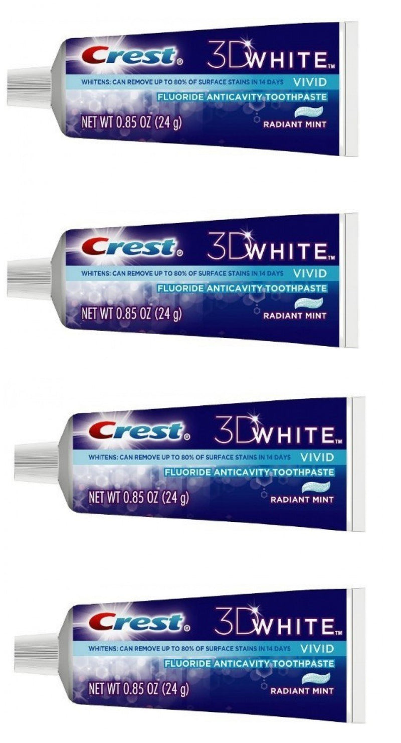 [Australia] - Crest 3D White Vivid Fluoride Anticavity Toothpaste Radiant Mint 0.85 oz Travel Size (Pack of 4) 