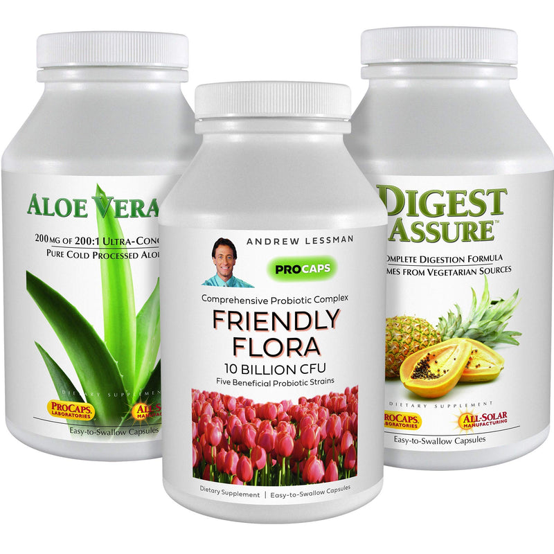 [Australia] - Andrew Lessman Complete Digestion Kit – 90 Capsules – 3-Product Bundle: 30 Capsules Each of Digest Assure, Aloe Vera-200 and Friendly Flora Probiotic, for Targeted Support to The Digestive System 
