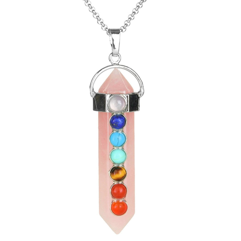 [Australia] - BEADNOVA 7 Chakra Gemstones Necklace Hexagonal Healing Point Crystal Pendant Necklace Stainless Steel Chain 18" 09) Rose Quartz 