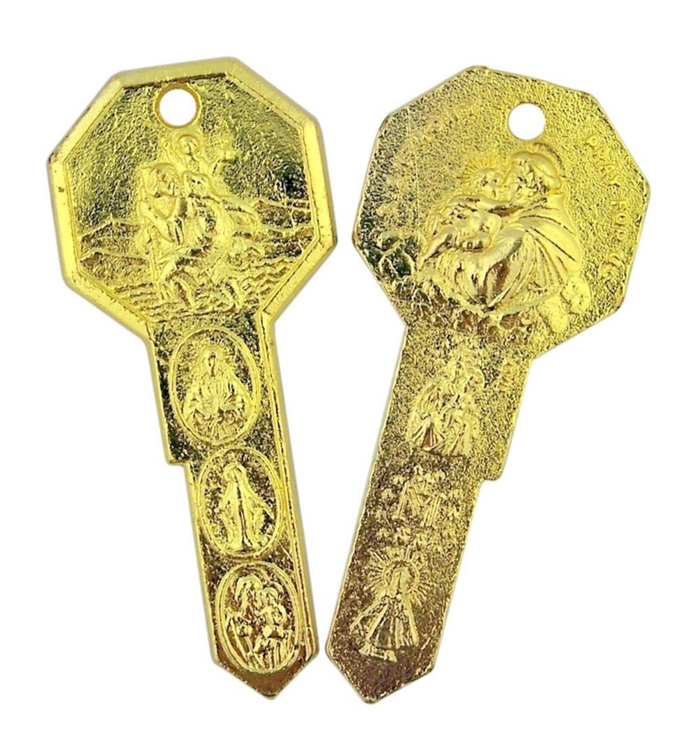 [Australia] - WJH Gold Toned Base Saint Christopher St Anthony Key to Heaven Pendant, Set of 2, 2 Inch 