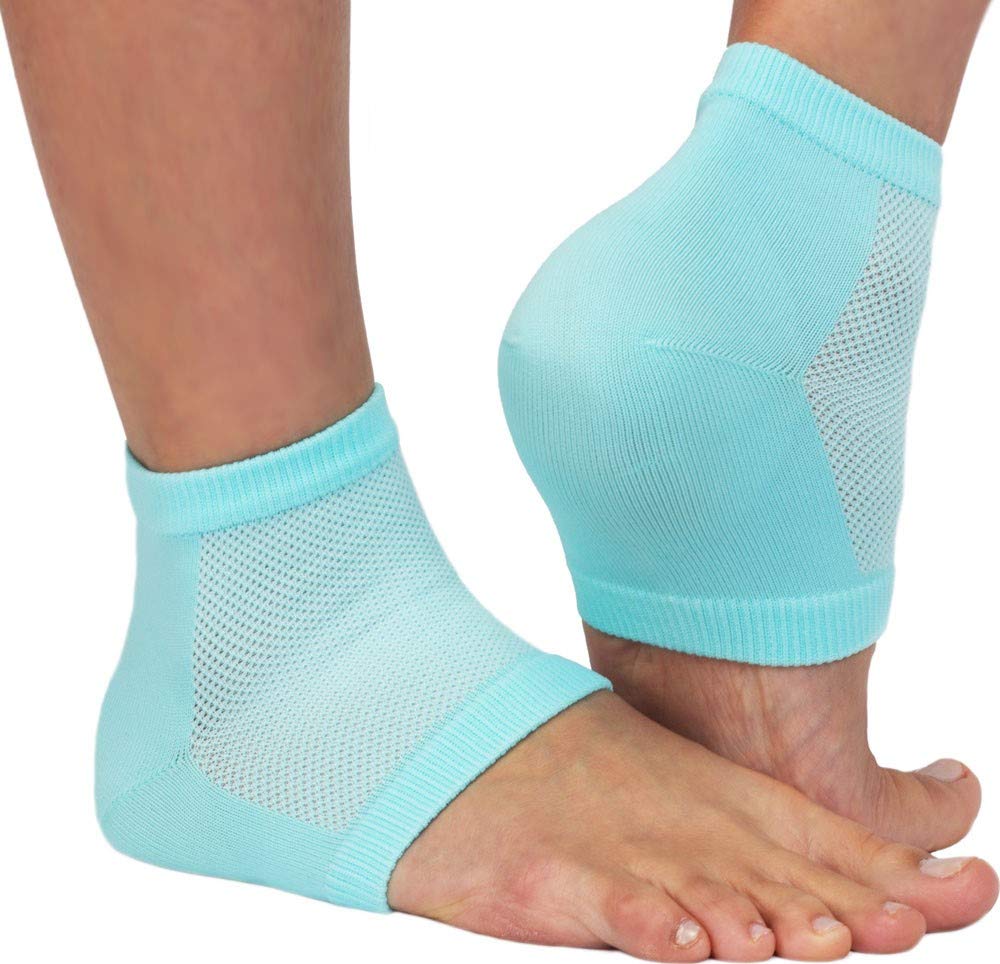 [Australia] - NatraCure Vented Moisturizing Gel Heel Sleeves - (Skin Softening Footcare Treatment Socks for Cracked Heels, Dry feet, Foot calluses, Rough Heel Socks - (608-M CAT) - Color: Aqua Blue - Size: Regular One Size (Pack of 1) 