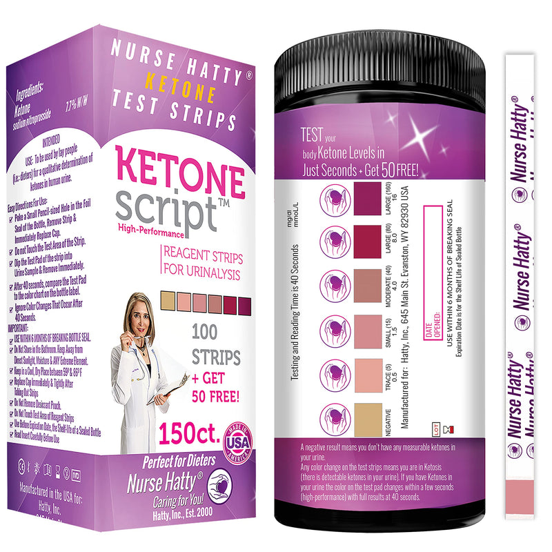 [Australia] - Nurse Hatty 150ct. - Medical Ketone Urine Test Strips - Suitable for Diabetics & All Keto Dieters - Fresh, Reliable & Accurate - Ketogenic & Low-carb Diets. Free Ketosis eBooks & Free App. Ultra-Long 150 Count (Pack of 1) 