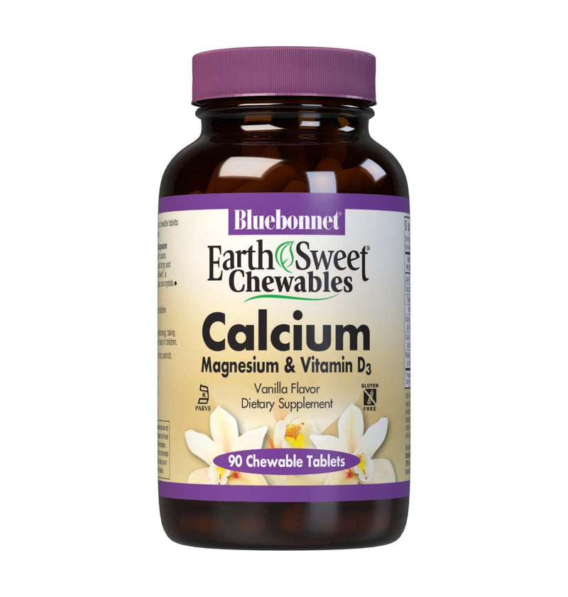 [Australia] - Bluebonnet Nutrition Calcium Magnesium Plus Vitamin D3 Earthsweet, Bone Health & Muscle Relaxation, Soy-Free, Gluten-Free, Kosher Certified, Dairy-Free, 90 Vanilla Flavored Chewable Tablets 