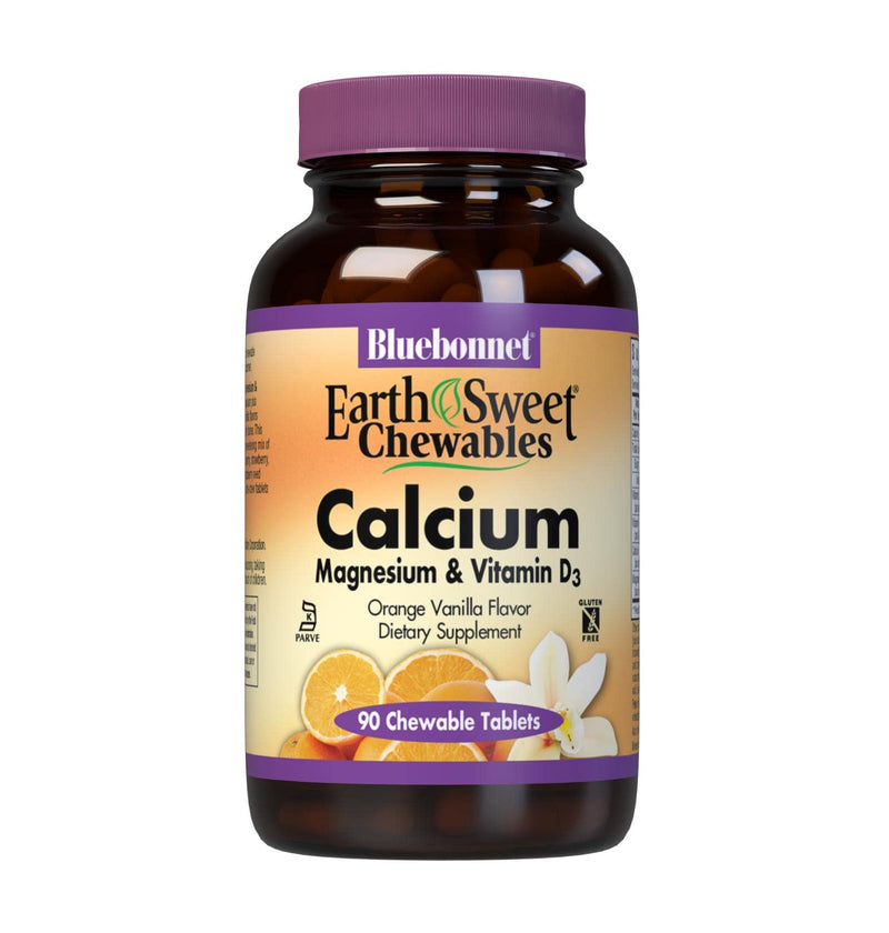 [Australia] - Bluebonnet Nutrition Calcium Magnesium Plus Vitamin D3 Earthsweet, Bone Health & Muscle Relaxation, Soy-Free, Gluten-Free, Kosher, Dairy-Free,90 Orange Vanilla Flavored Chewable Tablets 