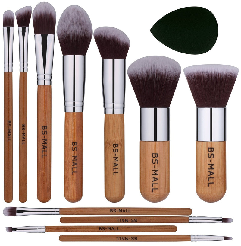 [Australia] - BS-MALL Makeup Brush Set 11Pcs Bamboo Synthetic Kabuki Brush Set Foundation Powder Blending Concealer Eye shadows Blush Cosmetics Brushes with Organizer Bag & Makeup Sponge… 