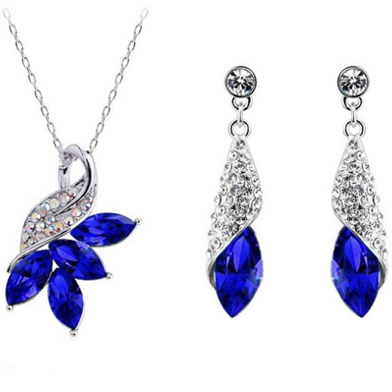 [Australia] - MAFMO Exquisite Austria Crystal Maple Leaf Necklace Earrings 2pcs Jewelry Set (8 Colors) Royal Blue 