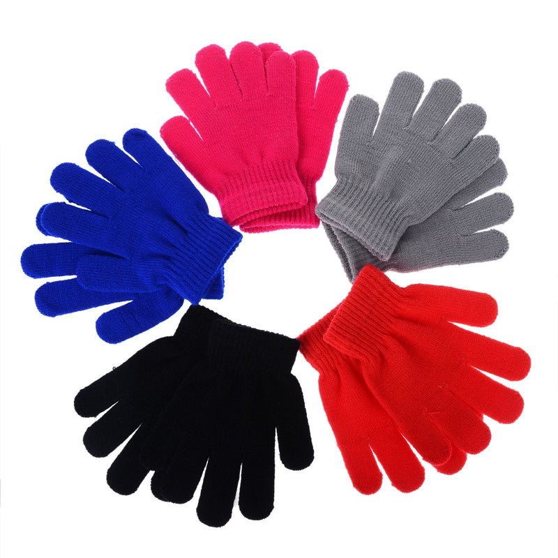 [Australia] - Pinksee Kids Boys Girls Winter Warm Stretchy Knitted Magic Gloves 5 Pairs 
