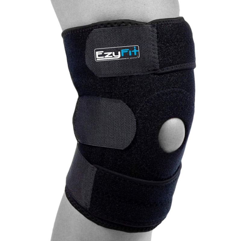 [Australia] - EzyFit Knee Brace Support For Arthritis, ACL, LCL, MCL, Sports Exercise, Meniscus Tear Injury Recovery - Side Stabilizers Open Patella - Best Comfort Fit Adjustable Neoprene Wrap - 3 Sizes Large - Most Popular Size Fits 14"-17" 