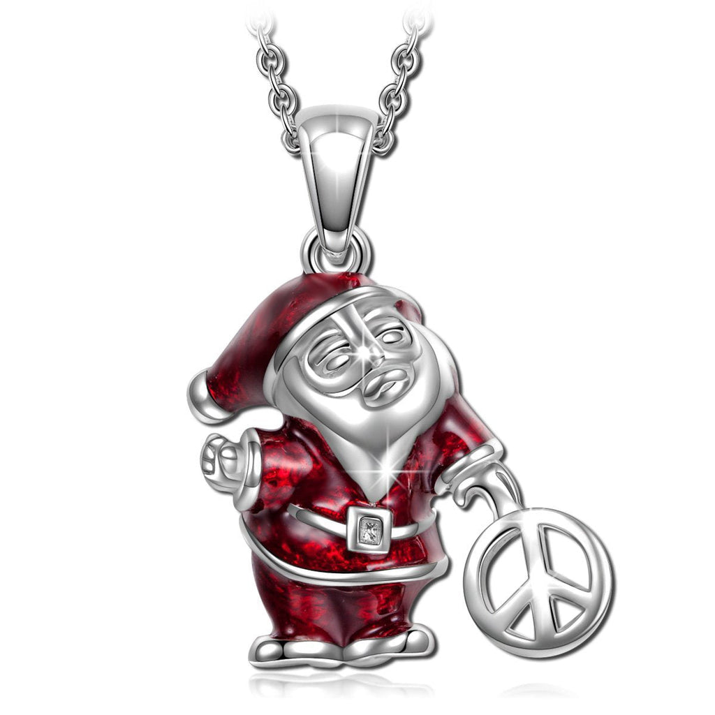 [Australia] - NINAQUEEN Christmas Charms Gifts Santa Claus 925 Sterling Silver Pendant Necklace with Peace Sign, Jewelry Gifts for Her Birthday Gift for Women Girl 