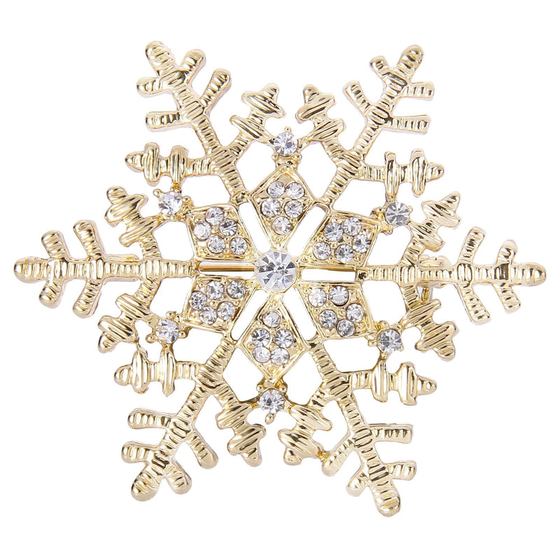 [Australia] - EleQueen Women's Clear Austrian Crystal Winter Snowflake Brooch Pin Gold-tone 