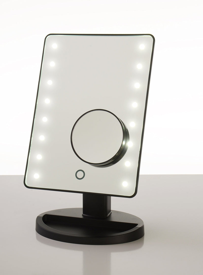 [Australia] - Lighted Makeup Mirror, with 1x, 10x Magnification, White - 16 Bright LED Lights - Vanity Magnifying Mirror with 180 Degree Adjustable Rotation, Dimmable Brightness, Storage Tray for Bathroom, Desktop 10x Lighter Mirror 
