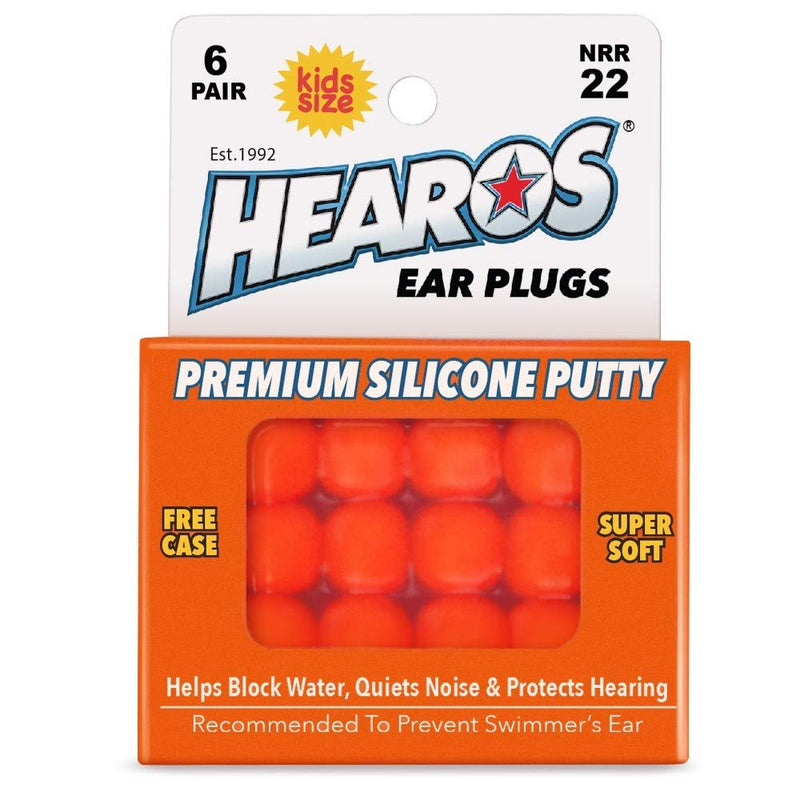 [Australia] - HEAROS Reusable Kids Ear Plugs for Swimming - Floating Silicone Putty, One Size Fits All Mouldable for Ultimate Comfort, Waterproof to Prevent Swimmers Ear, 6 Pairs with Case NRR 22 Hearing Protection 