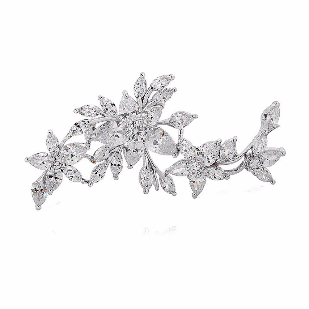 [Australia] - GULICX Silver Plated Base Diamante Zircon Flower Blossom Brooch Badge Pin Classic Design for Women 