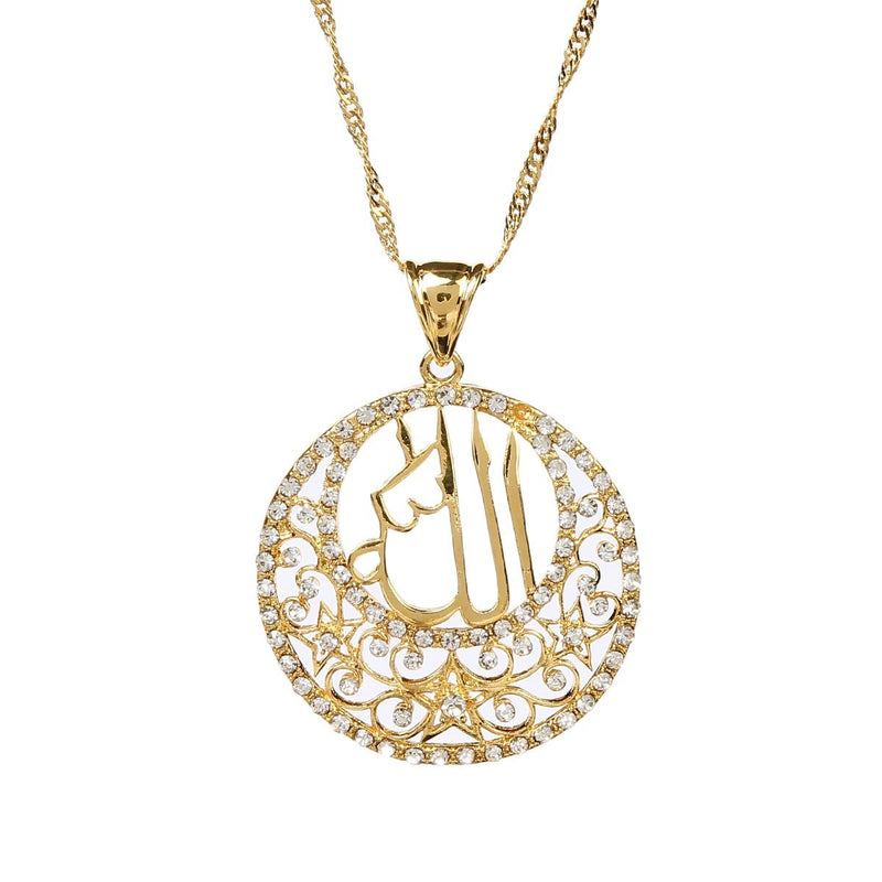 [Australia] - Glaze Round Pendant Jewelry 24k Gold Plated Religious Islamic Muslim Allah Crystal Pendant 
