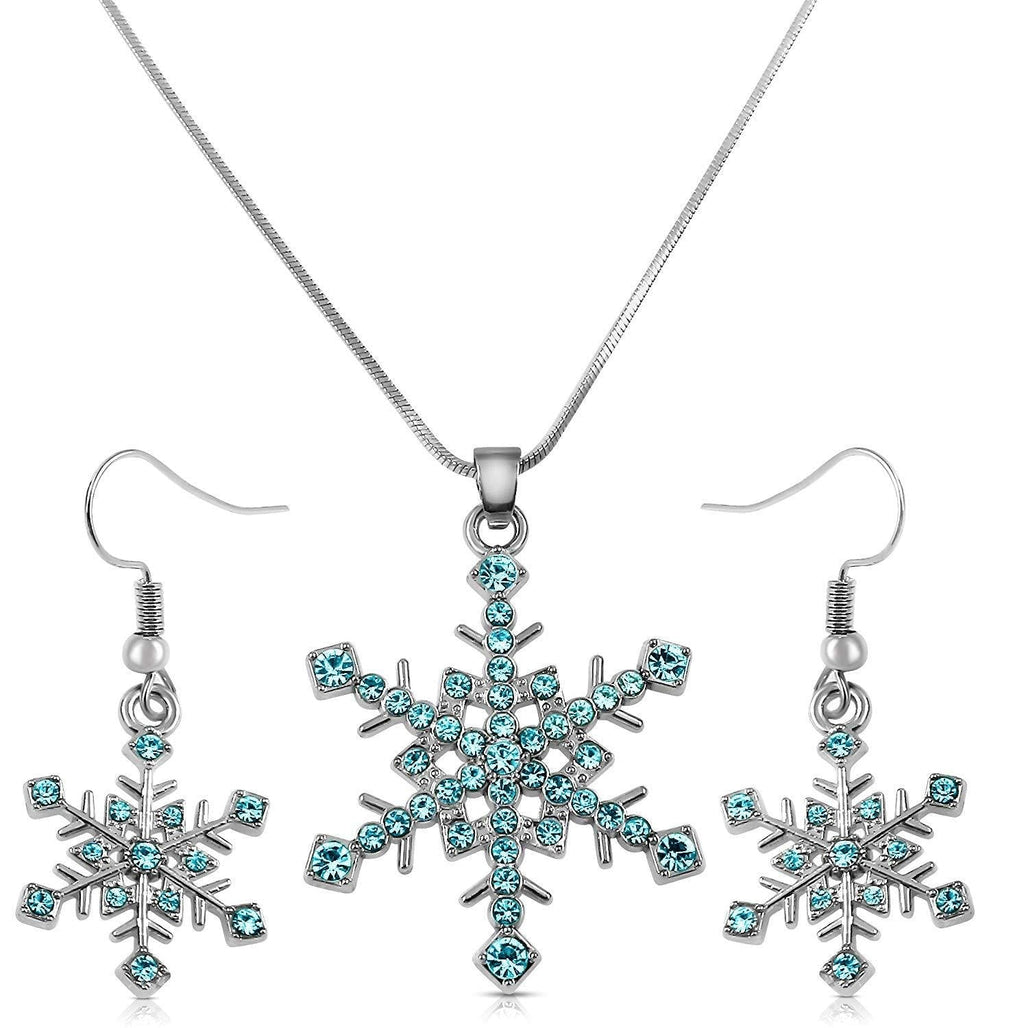 [Australia] - Snowflake Necklace and Dangle Earrings Christmas Jewelry Gift Set for Winter Fashion, Women Teens Stocking Stuffer Ideas Aqua Blue 