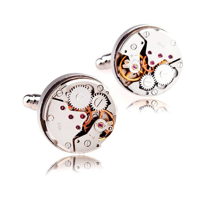 [Australia] - HONEY BEAR Cufflinks for Mens Non Working Watch Vintage Steampunk Gift with Box Silver Non-working 