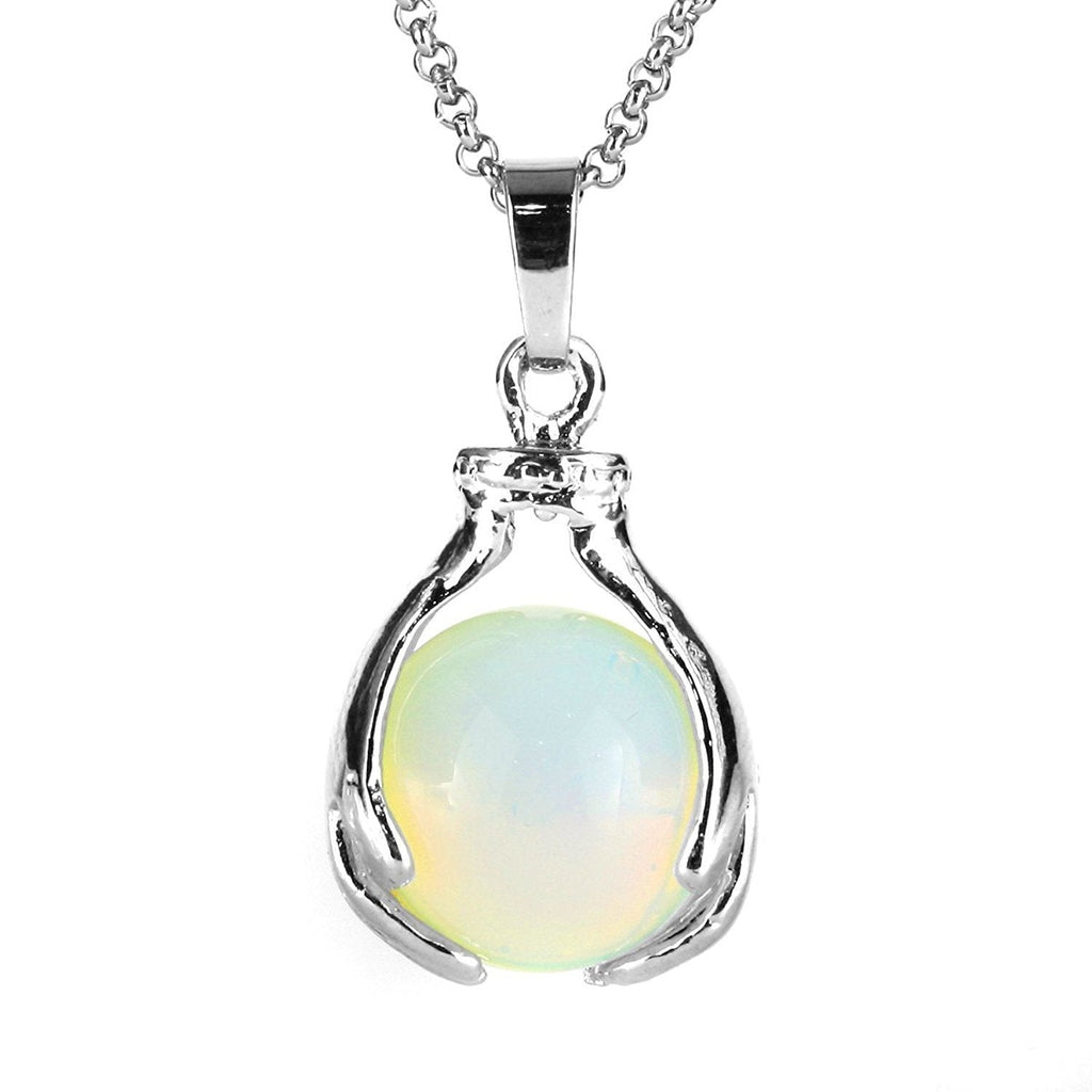 [Australia] - BEADNOVA Healing Gemstone Necklace Crystal Ball Pendant Necklace with Stainless Steel Chain 18 Inches Gift Box Packing 07) Synthetic Opalite 