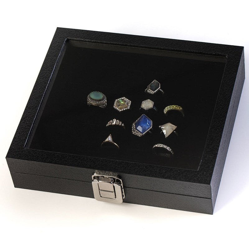 [Australia] - Huji Glass Top Ring Display Showcase with Velvet Insert Liner Jewelry Organizer (1 Pack, 36 Slot Case) 1 