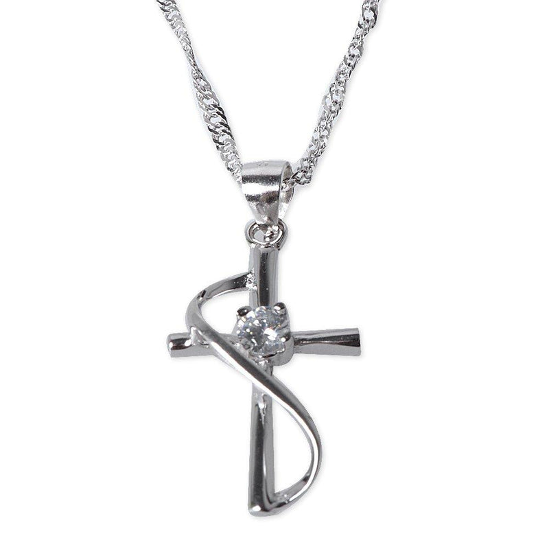 [Australia] - 925 Sterling Silver Cubic Zirconia Faith Hope Love Christian Cross Pendant Necklace, 18" 