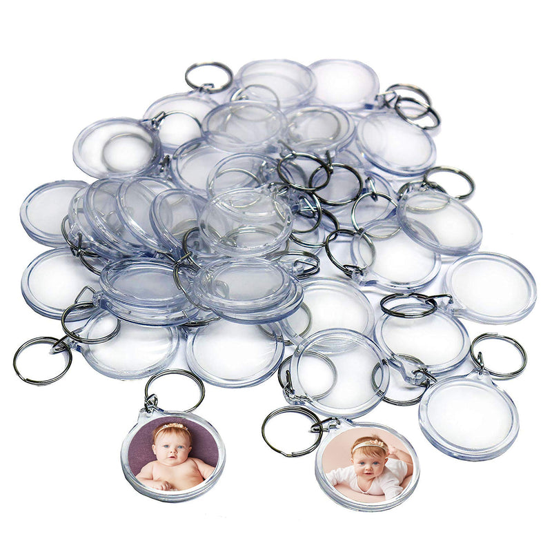 [Australia] - 50 Clear Round Acrylic Photo Keychains- Circle Translucent Keyring - Wallet Friendly Key Ring for Custom Personalised Insert Pictures - Plastic Keychain Suitable for Women and Men 