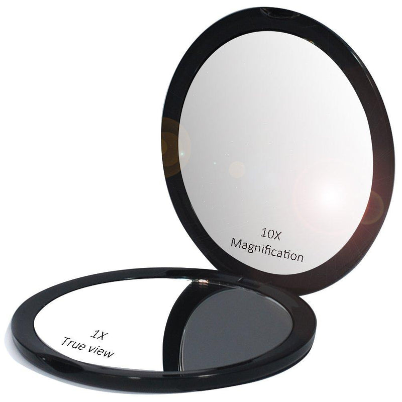 [Australia] - Makeup Pocket Mirror with 10x Magnification Glass Plus Plain Mirror (Black) Black 