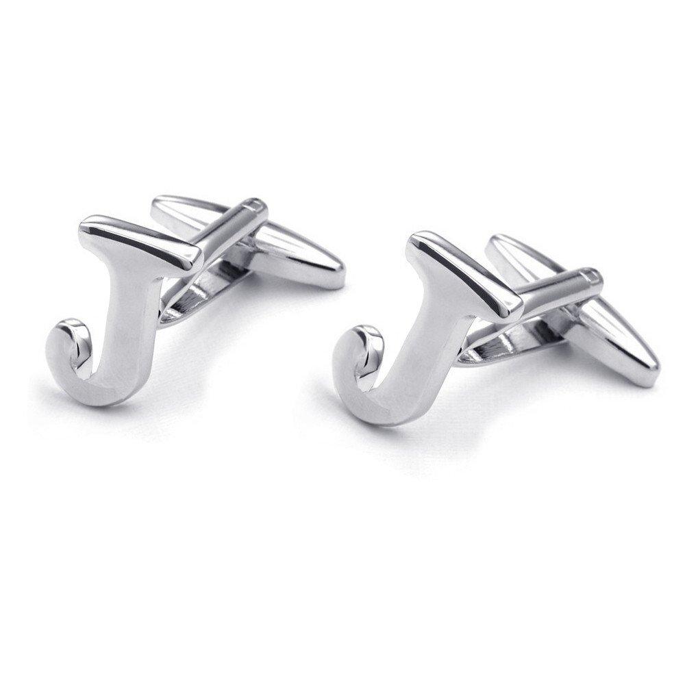 [Australia] - HONEY BEAR Initial Alphabet Letter Cufflinks for Mens Wedding Gift J Silver 