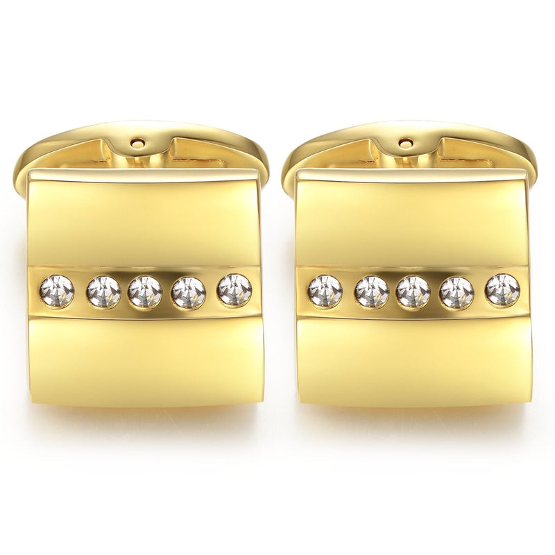 [Australia] - HONEY BEAR Gold Square Crystal Cufflinks for Mens Shirt Steel Wedding Gift 