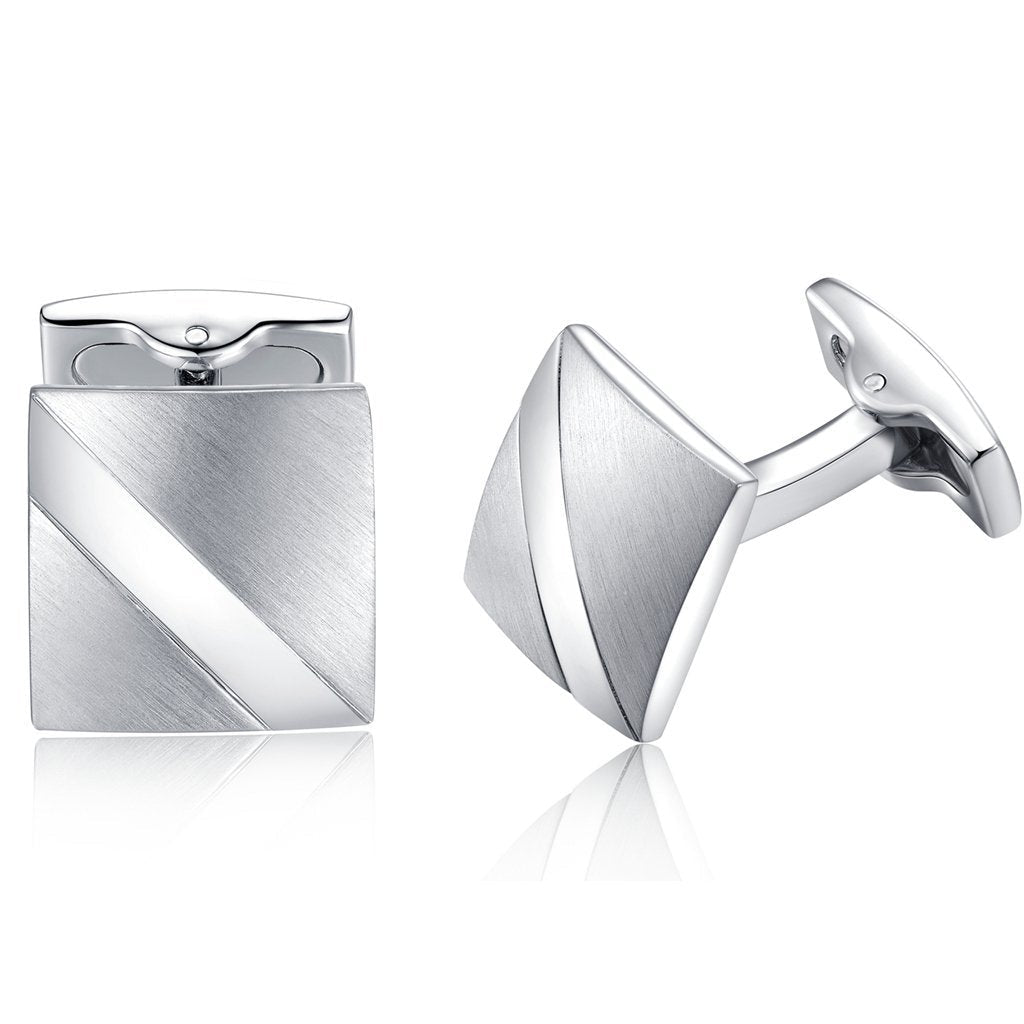 [Australia] - HONEY BEAR Square Cufflinks for Men Shirt Steel Business Wedding Gift Silver 