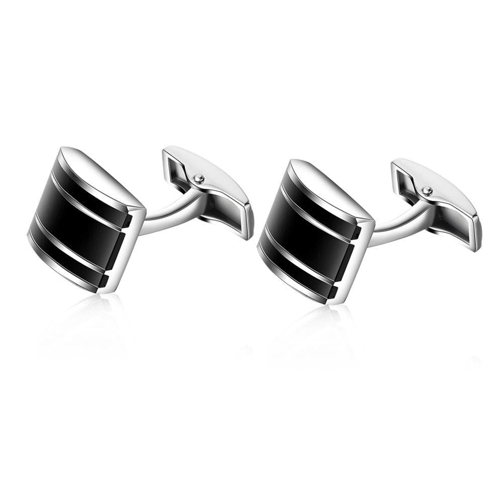 [Australia] - HONEY BEAR Rectangle Cufflinks for Mens Steel for Business Wedding Gift Black 