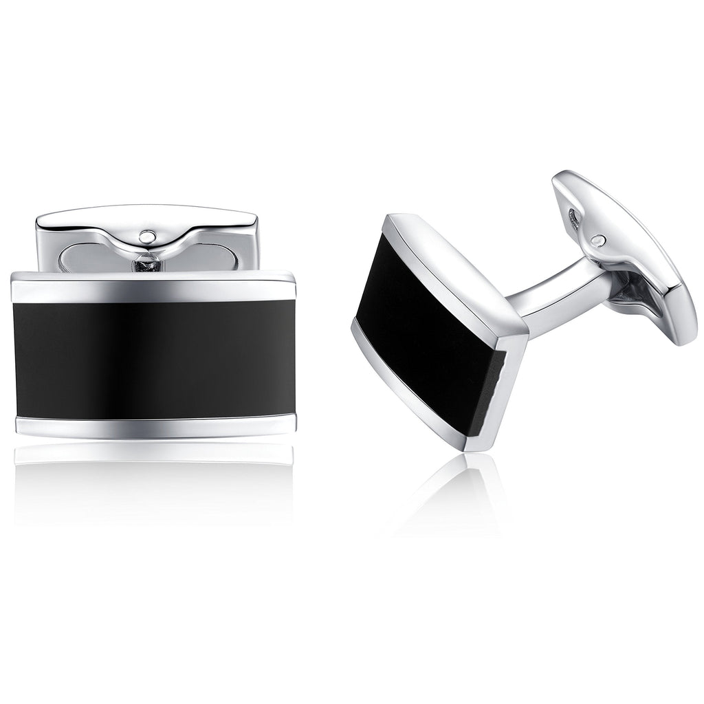 [Australia] - HONEY BEAR Cufflinks Mens Shirt Rectangle Stainless Steel Business Wedding Gift Black 