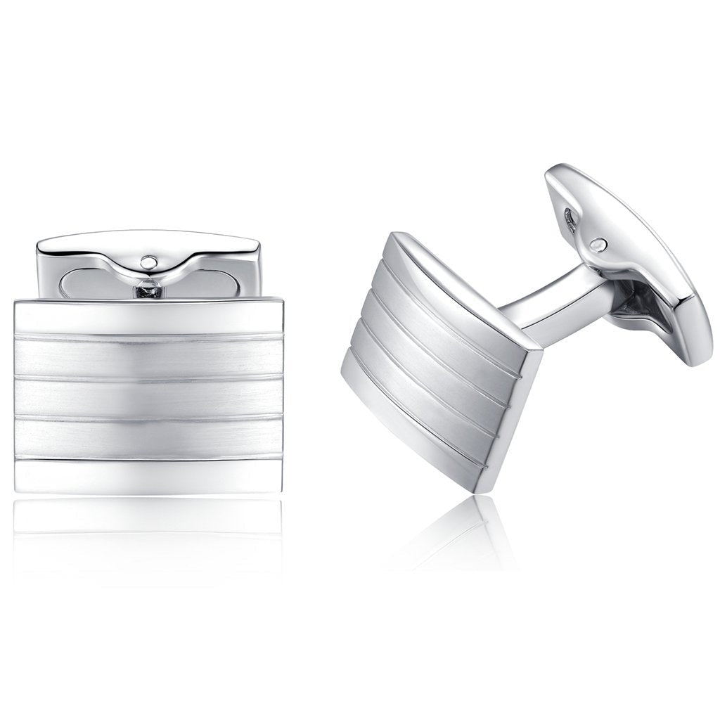 [Australia] - HONEY BEAR Rectangle Stripe Cufflinks for Mens Steel Wedding Gift Silver 