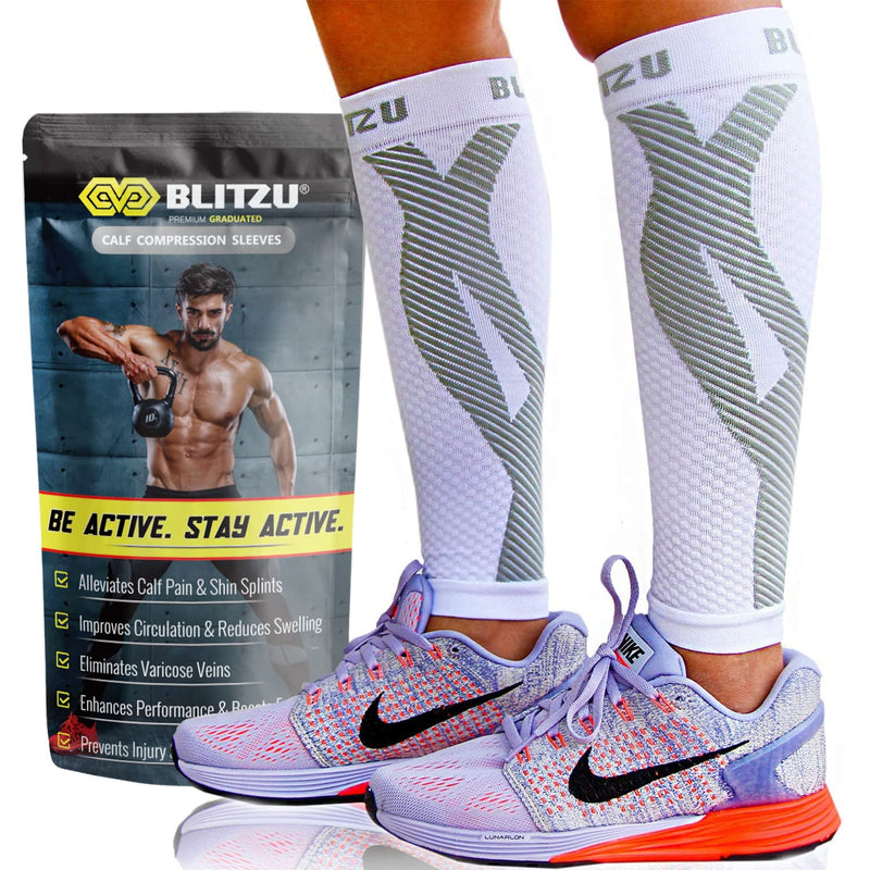 [Australia] - Calf Compression Sleeves for Men Women. Footless Compression Socks Without Feet . Shin Splints, Varicose Vein Treatment for Legs & Pain Relief. Calf Braces, Splints & Supports. Best Wide leg compression sleeve for Running Nurse Pregnant Pregnancy White 
