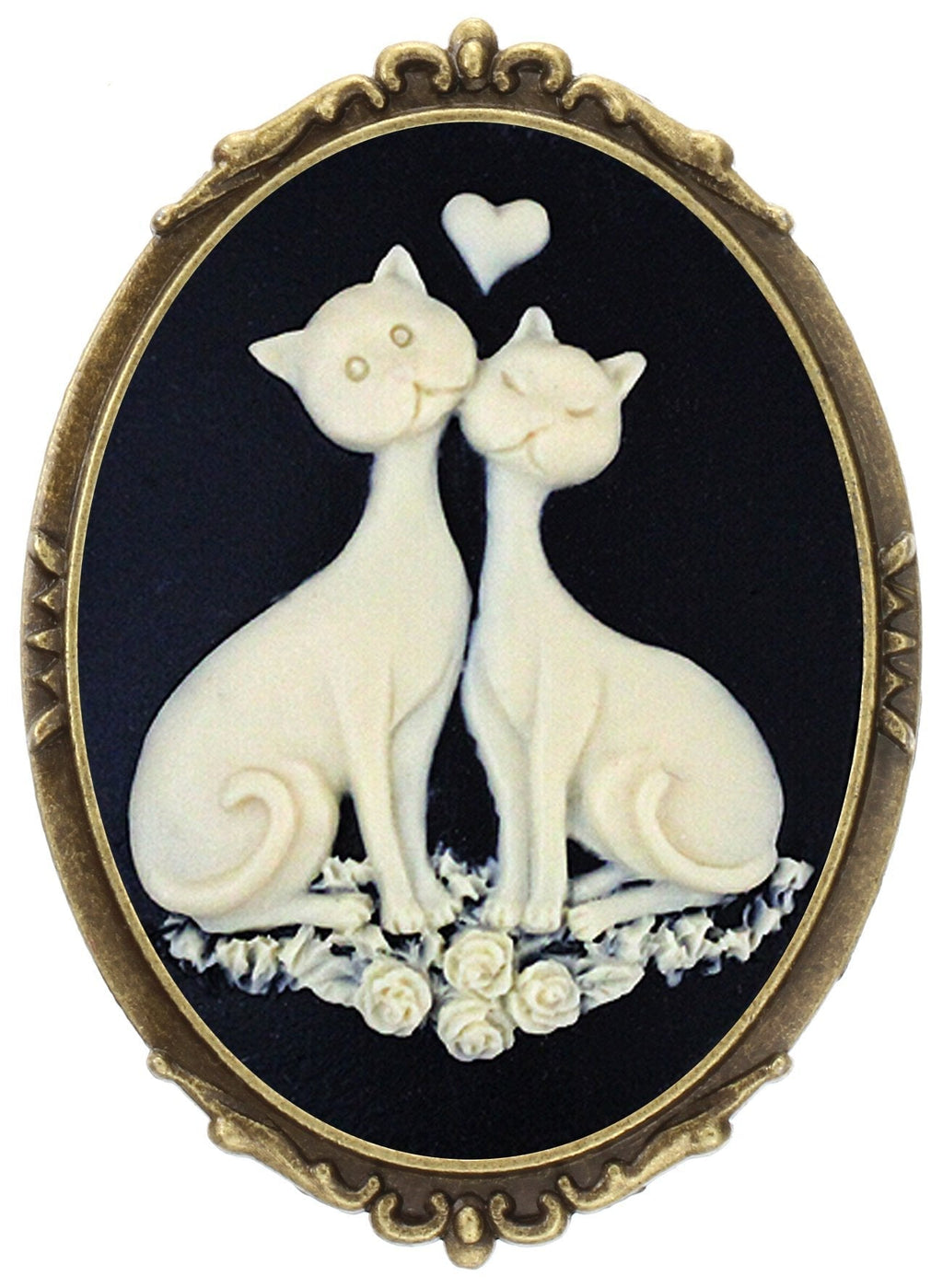 [Australia] - Yspace Heart Couple Cat Brooch Pin Shield Decor Antique Brass Cameo Fashion Jewelry Pouch for Gift 