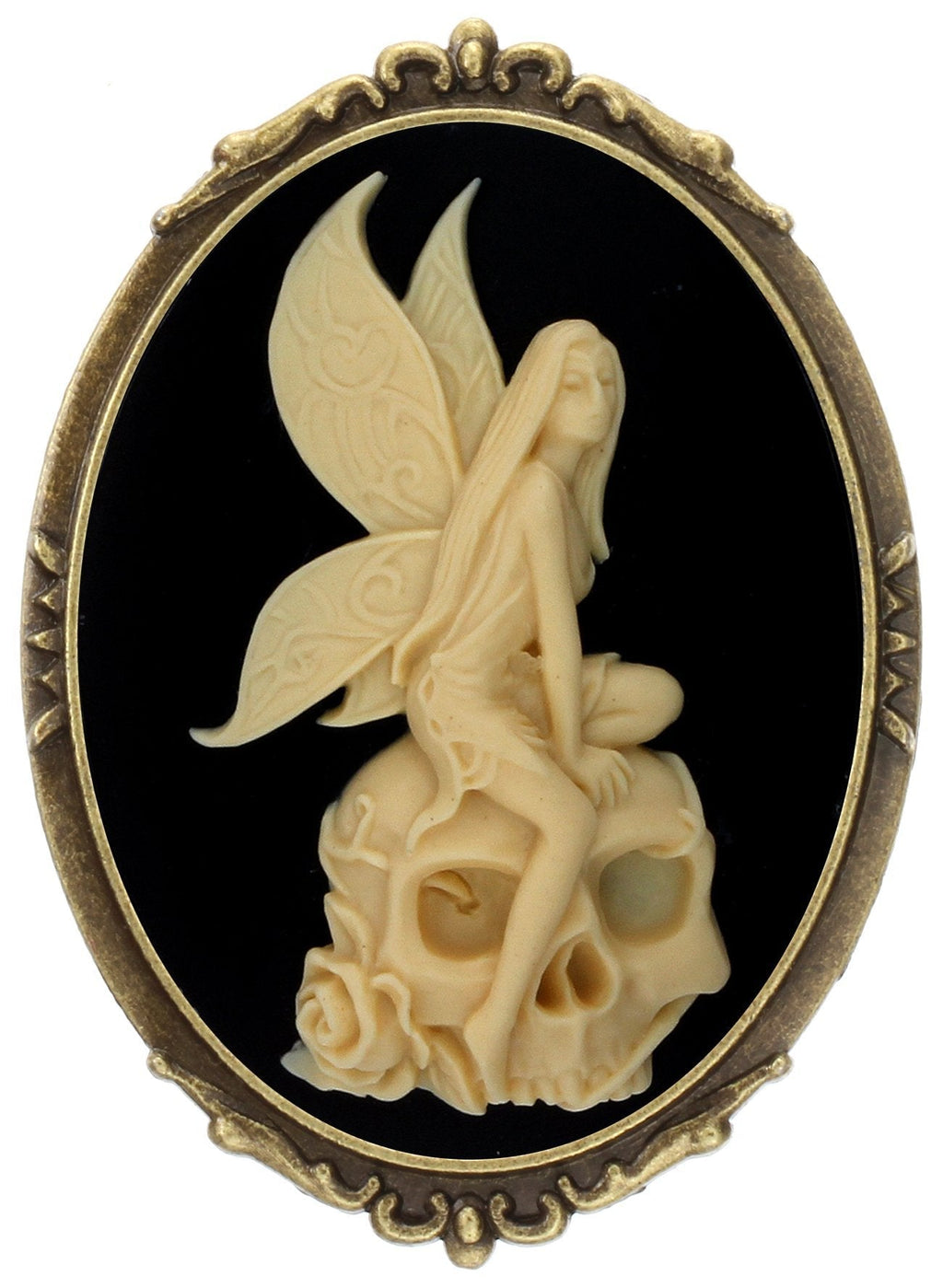 [Australia] - Yspace Skeleton Fairy Brooch Pin Shield Decor Antique Brass Cameo Fashion Jewelry Pouch for Gift 