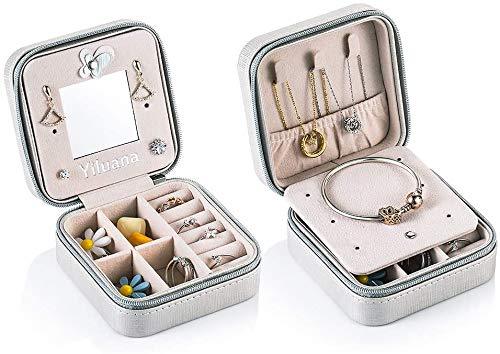 [Australia] - Yiluana Portable Jewelry Case Travel Earring Ring Necklace Accesories Organizer Box with Zipper (Silver) Silver 
