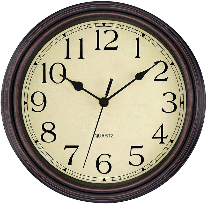 [Australia] - Foxtop Retro Silent Non-Ticking Round Classic Clock Quartz Decorative Battery Operated Wall Clock for Living Room Kitchen Home Office 12 inch (Bronze) Bronze 