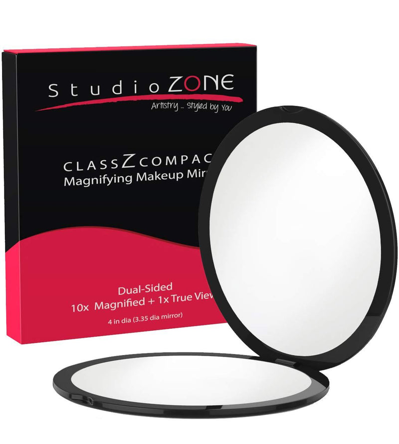 [Australia] - Best Compact Mirror - 10X Magnifying Makeup Mirror - Perfect for Purses - Travel - 2-Sided with 10X Magnifying Mirror and 1x Mirror - ClassZ Compact Mirror - 4 Inch Diameter Black 