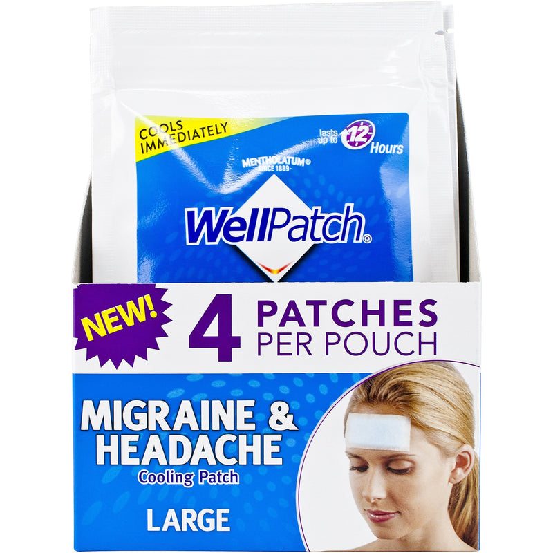 [Australia] - WellPatch Migraine & Headache Cooling Patch - Drug Free, Lasts Up to 12 hours, Safe to Use with Medication - Large Patches (4 Large Patches), Each 4.3 x 2 in 