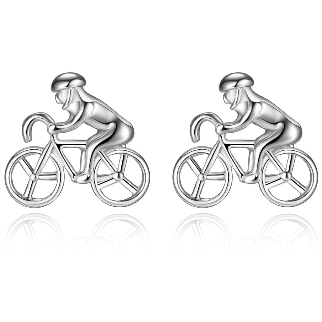 [Australia] - HONEY BEAR Cufflinks for Mens Racing Bike Bicycle Cyclist Sports Gift Silver 