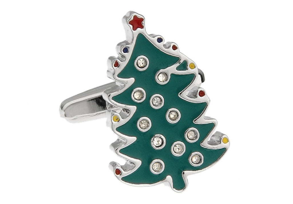 [Australia] - MRCUFF Christmas Tree with Star & Crystals Presentation Gift Box Pair Cufflinks & Polishing Cloth 