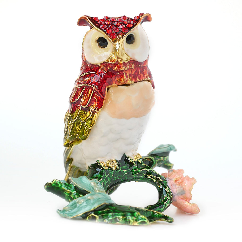 [Australia] - Apropos Hand- Painted Owl Trinket Box with Rich Enamel and Sparkling Rhinestones Jewelry Trinket Box (Gold) Gold 