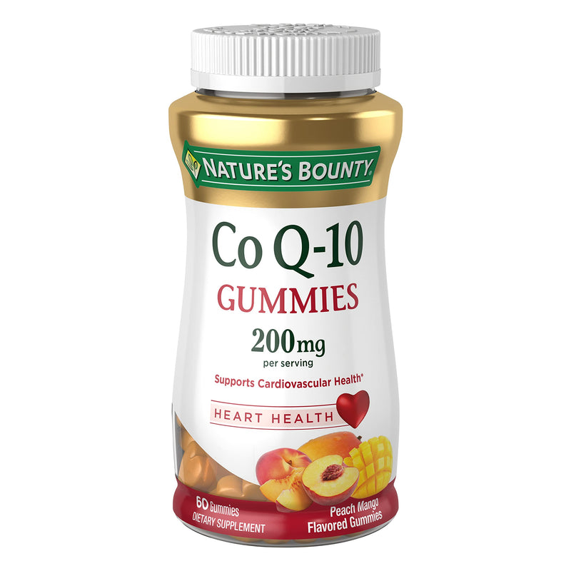 [Australia] - Nature's Bounty CoQ10 Gummies, Dietary Supplement, Supports Heart Health, 200mg, Peach Mango Flavor, Orange, 60 Count 