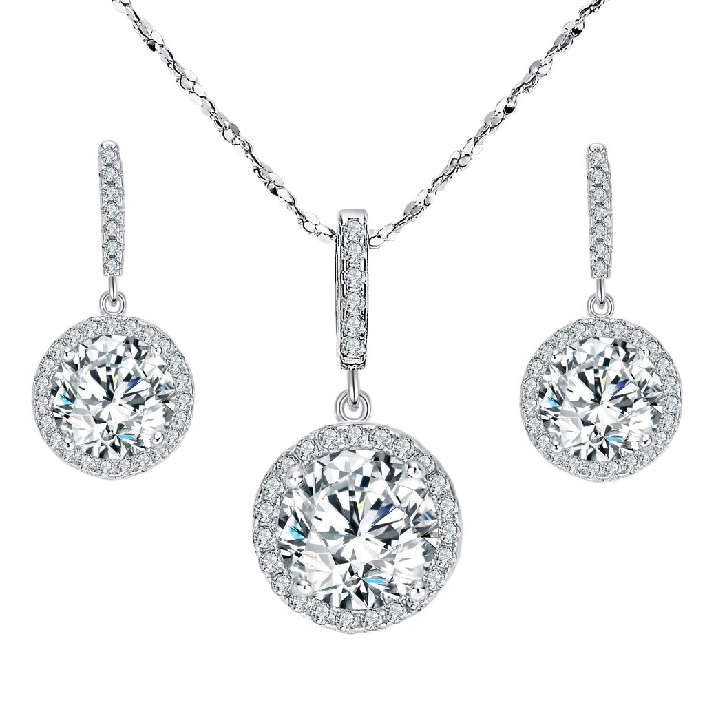 [Australia] - EVER FAITH 925 Sterling Silver CZ Gorgeous Round Cut Wedding Pendant Necklace Earrings Set A-Clear 