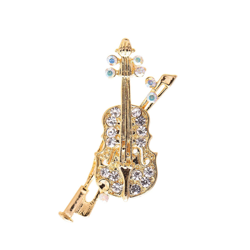 [Australia] - chelseachicNYC Tiny Jewel Crystal Violin and Bow Brooch Pin Gold 