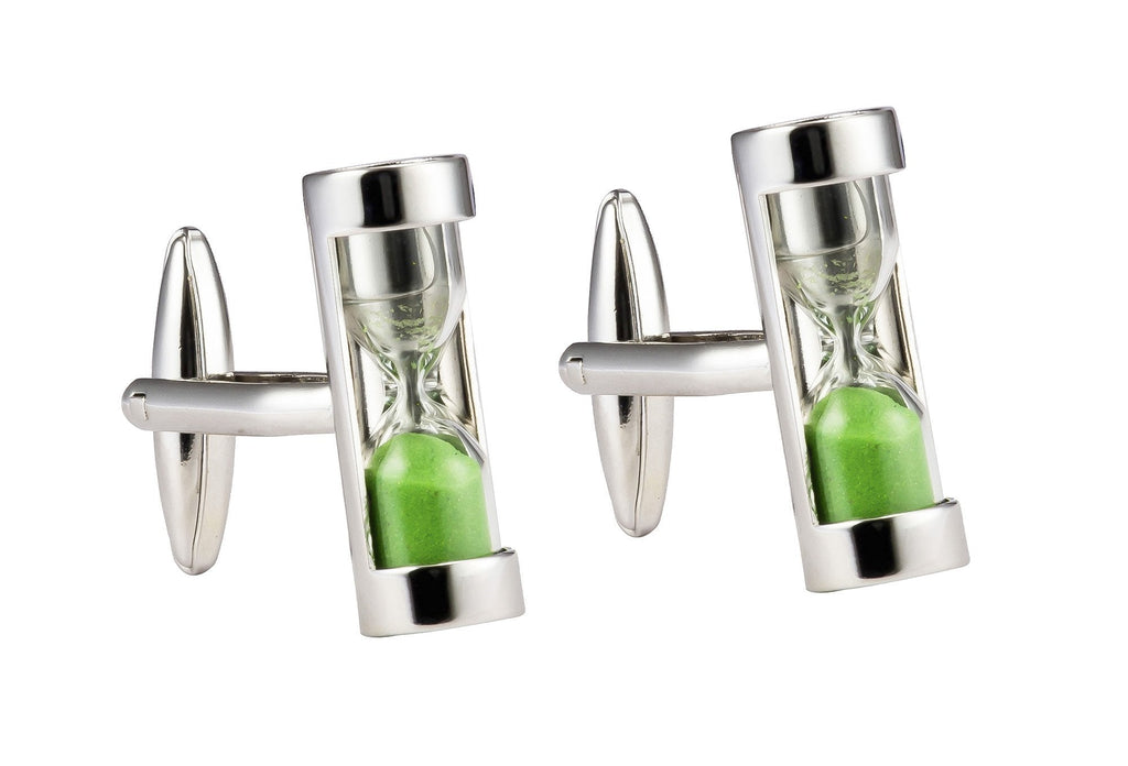 [Australia] - Knighthood Men's Classic Green Hourglass Cufflinks Silver Shirt Cuff Links Business Wedding Gifts with Gift Box 