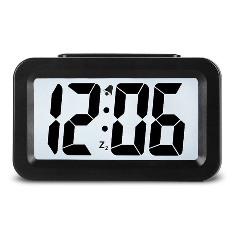 [Australia] - HENSE Creative Nightlight Smart Light Alarm Clock Bedside Desk Table Electronic Clock Battery Operated Mute Luminous Alarm Clock with Adjustable Light HA35 (Black) Black 